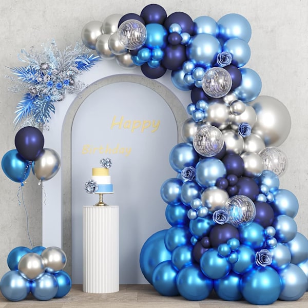87 stk. metallisk blå sølv ballonbue guirlande sæt, 18 12 10 5 tommer blå sølv konfetti latex festballoner til fødselsdag dimission baby shower dekoration Metallic Blue and Sliver
