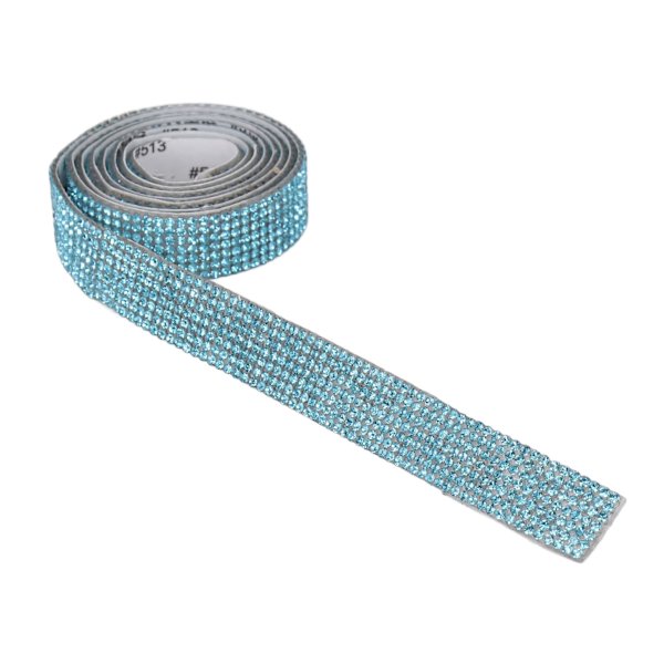 Rhinestone Strip Lake Blue 5yd Längd Självhäftande Bling Kristallband för Fest Bröllop Hem