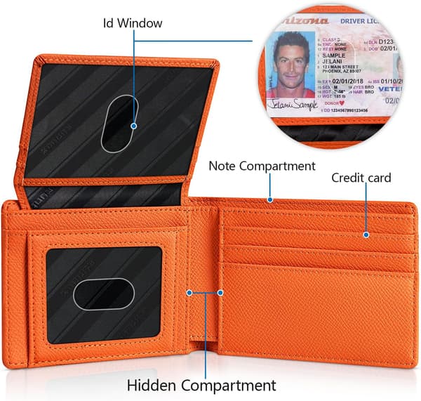 Herrplånböcker Slim Rfid Läder 2 ID-fönster med presentförpackning palm orange