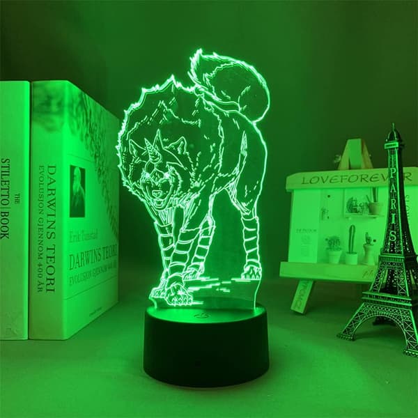 3D LED nattlysfigur egnet for soveromsdekorasjon bordlampe (Ulv)