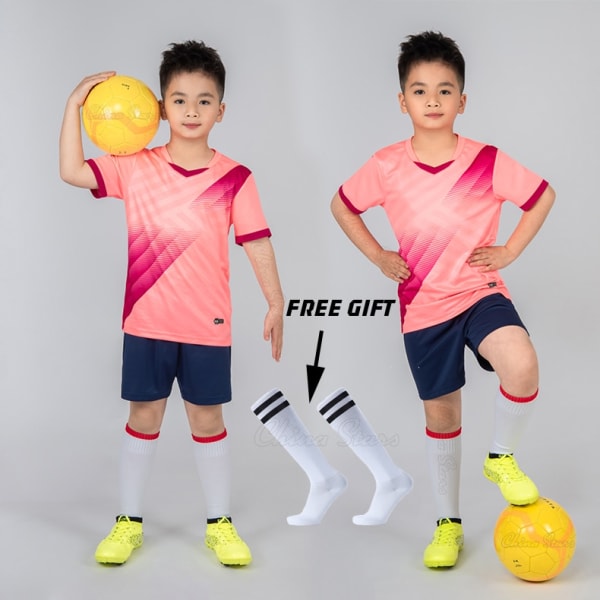 Pojkar Fotbollströja träningsdräkt Barn Fotboll Sportkläder Barn Lek Boll Sportkläder Kits väst barn fotbollsdräkt Strumpor Pink Not Custom S Height 150-160CM