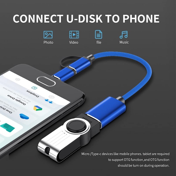2 in 1 USB C -kaapeli YACSEJAO Type C & Micro USB -kaapeli USB 3.0 -liitäntään Nopea lataus punottu johto OTG kaikille Android -laitteille Älypuhelimet，Tabletit，MP4 ja