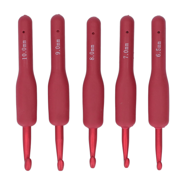 5 st virknålar röda ergonomiska handtag aluminium virknålar set för nybörjare proffs 6,5-10 mm