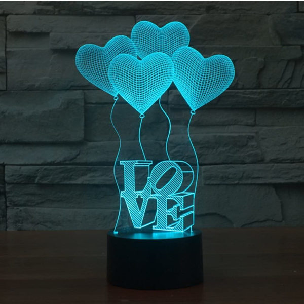Ny Sødt Nuttede 3D Fire Kærlighedshjerte Natlampe Touch-kontakt