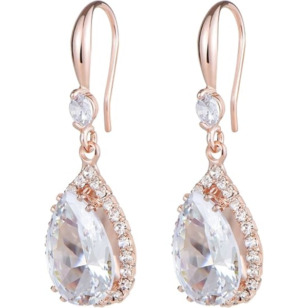 Faux diamant dråbe øreringe til kvinder Trendy, Rhinestone dråbe lysekrone øreringe, Teardrop Crystal Cubic Zirconia bryllup smykkesæt Rose Gold-1