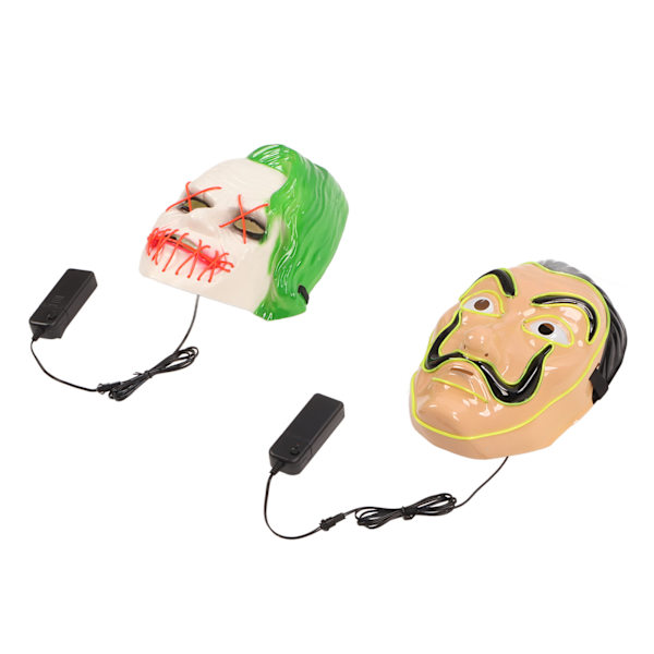 2 stk. LED ansigtsmaske 3 lystilstande El sikker behagelig lysende Halloween ansigtsmaske til fest