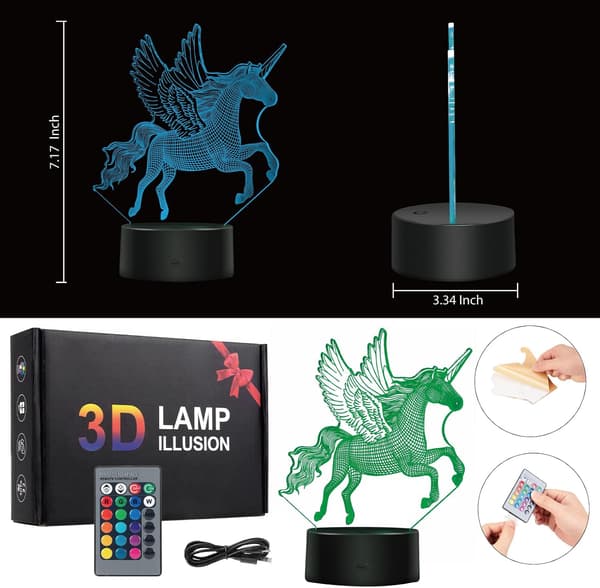 3D Optisk Illusions Natlampe 16 LED Farveskiftende Lampe Gi
