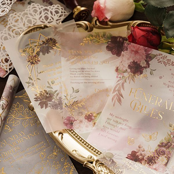Spetsblommig Scrapbook-papper Guld Stämpling Utsökt Dekorativ DIY Journal Papper för Hantverk