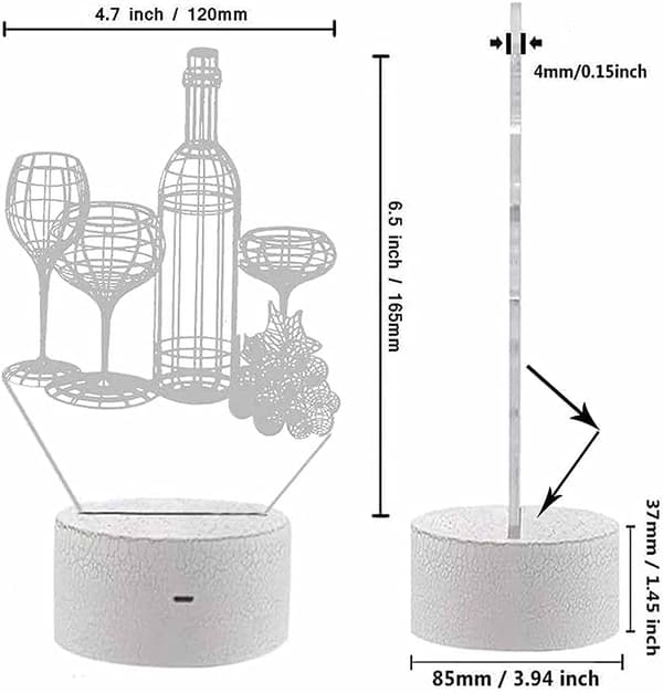3D Nattlampe Vinglassflaske Optisk Illusjonslampe Kreativ