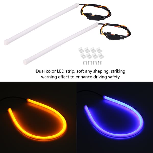 2*30cm Bil 12V Fleksibel Myk Rørguide LED-stripe DRL-lys Blinklys Blå&Gul