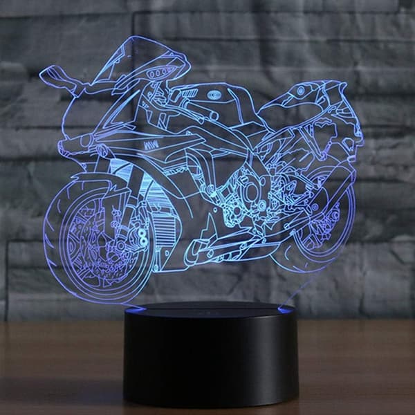 3D Illusion Natlampe Motorcykel 7 Farveskift Touch Swit