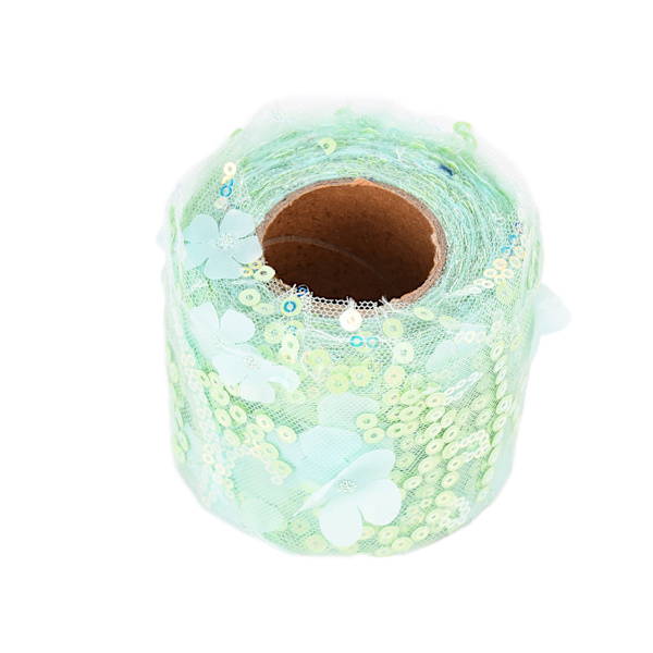 Tulle rulle 10 yards broderade paljetter blommor nätband dekorativa hantverkstillbehör grön