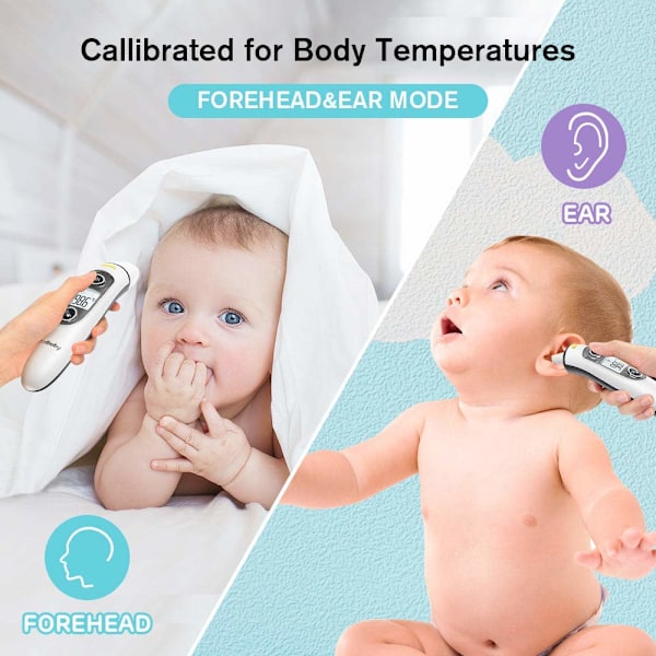 Termometer til voksne, berøringsfrit digitalt infrarødt termometer til feber, øre- og pandetermometer til baby og børn, med LCD-skærm