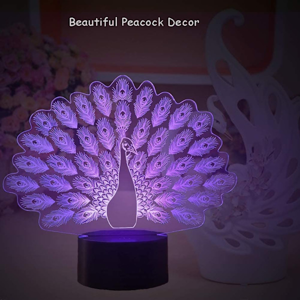 Novelty Peacock Form 3D LED Natlampe med 7 Farveskiftende Dyr Påsfugl Bordlampe Hjemmeindretning Gaver Lampara Sove Lysarmatur