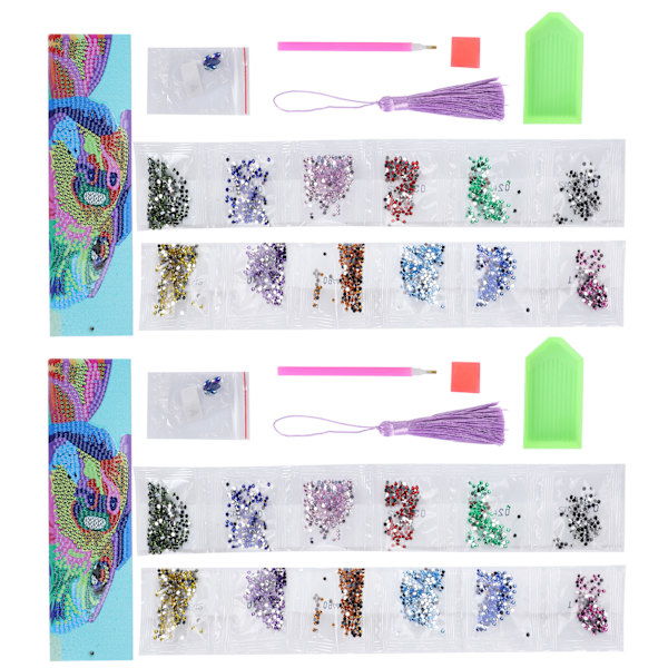 2 Set Diamantbokmärken DIY 5D Målning Kristall Fancy Form Rund Hund Mönster Hängande Hantverk