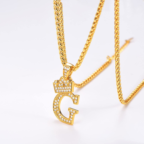 Krone Initial A-Z Halskæde, Iced Out Bogstav Vedhæng med 22-24 Tommer Kæde, Mænd Kvinder Bling Hip Hop Alfabet Navn Smykker Gave Store Initialer Halskæder G 18K Gold