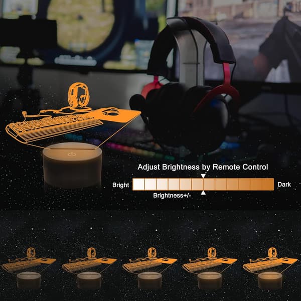 3D Gamepad Illusionslampe, Natlampe med Spilcontroller med R