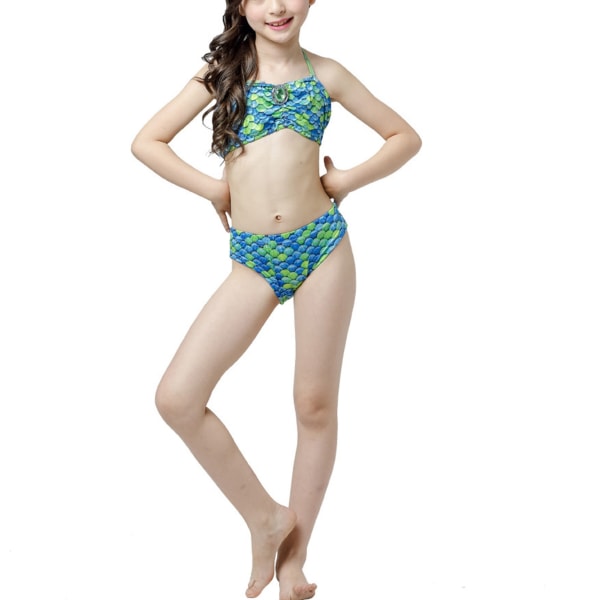 Flicksjöjungfru Badkläder Tie Halterneck Slim Fit Mjuk Flexibel Barn 3 Delar Baddräkt Set för Poolparty Strand Grön 120cm/47.2in
