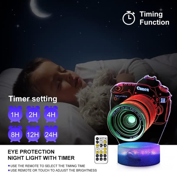 Kamera 3D Natlampe, Dynamiske RGB Farver Skiftende 3D Illusi