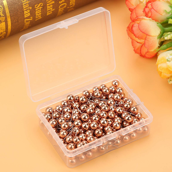 200 stk runde kuleplasttrykknåler Thumbtack Pins dekorativt DIY-verktøy (rosa gull)