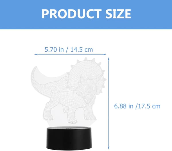 3D nattlampa med touch-kontroll, dinosauriedesign, optisk illusion