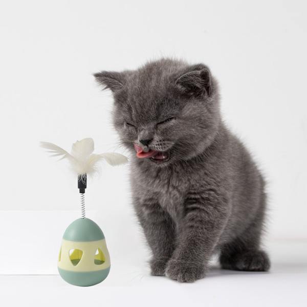 Kattgodis Dispenser Leksak med Fjäder Interaktiv Förhindra Tippning Katt Långsam Matare Pusselboll Yellow Green
