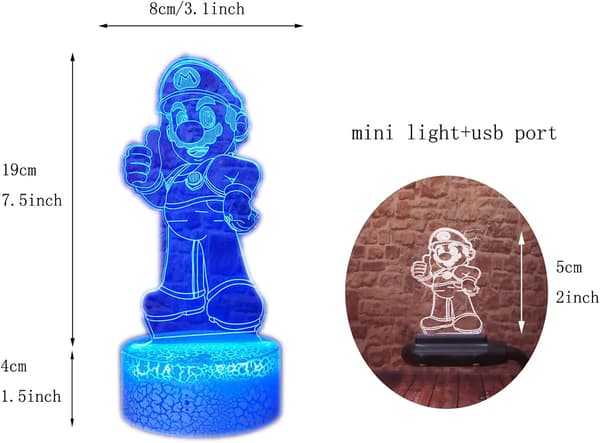 Super Mario Bros LED Anime Lampe Skrivebord 3D Illusion Sovende Ni