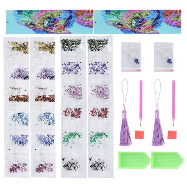 2 Set Diamantbokmärken DIY 5D Målning Kristall Fancy Form Rund Hund Mönster Hängande Hantverk