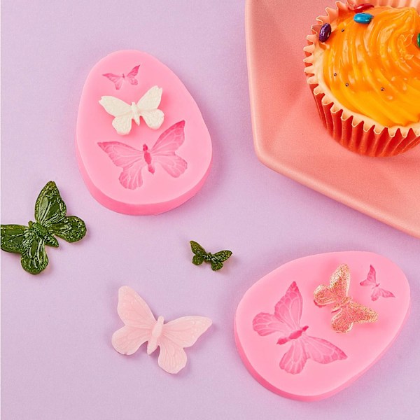 2 stk Butterfly Silikonformer Fondant Kake Baking Mold Cupcake Dekorasjonsverktøy Butterfly Formet Sjokoladebrett for Hjemmelaget Kake DIY Polymer Clay