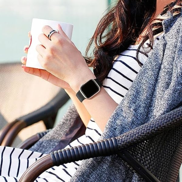 Urheilullinen nylonlenkkiranneke yhteensopiva Apple Watch -rannekkeiden 44/45/46/49 mm kanssa, naisille ja miehille, IWatch Series SE 9/8/7/6/5 -sarjoille Black