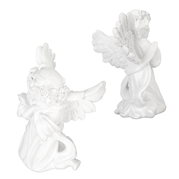 Harpiks Bedende Engel Figur Hvid Bøn Pige Vinkel Ornament Hold Kind Vinger Cherubs Skulptur til Bogreol Soveværelse Bryllupsdag Jubilæum