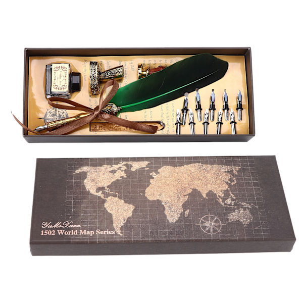 Kalligrafi Pen Retro Elegant Utskjært Mønster Holdbar Slitasje Attractiv Dekorativ Skrivemateriell for HjemGrønn