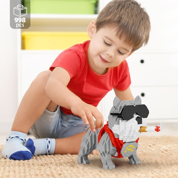 Animal Bully Pitbull Mikro Mini Byggeklodser Sæt, Mini Hund Mikro Klodser Byggelegetøj til Drenge Piger, Festgaver til Børn, Julegave Fødselsdagsgave