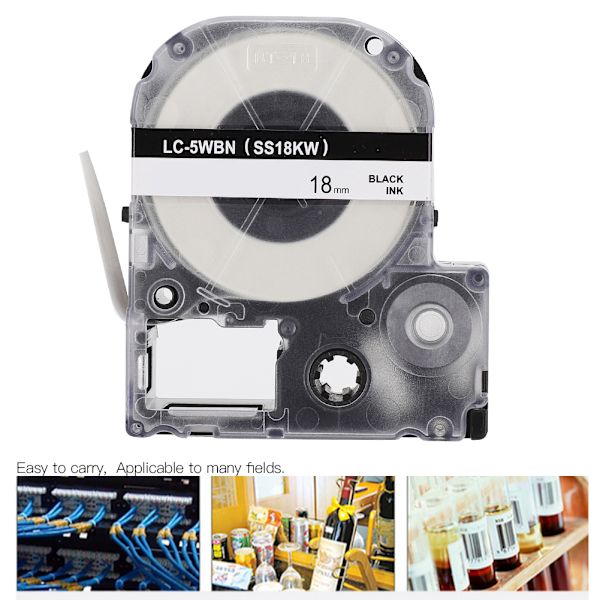 Termisk printtape skoleartikler sort på hvid 18mm til KING JIM / EPSON etiketmaskine