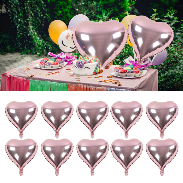 10 stk. hjerteformede folieballoner med høj sejhed, metallisk glans, lugtfri, rosaguldballoner til fester og jubilæer
