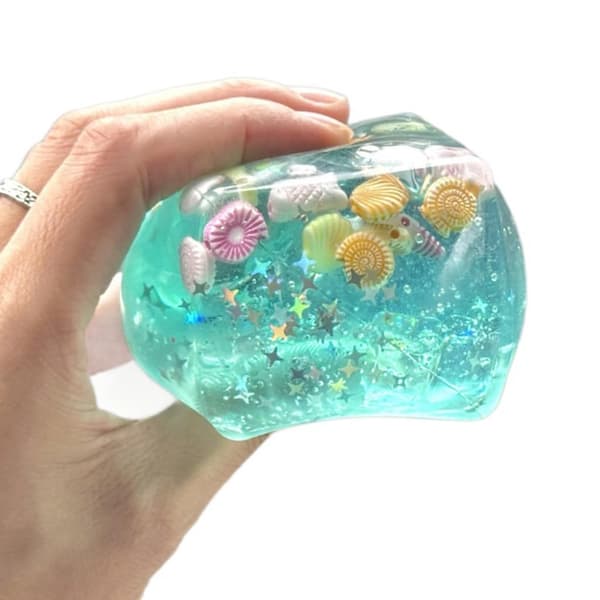 Isbit Stressbolde med Muslingeskaller, Langsomt Stigende Hav Squishy Legetøj, Bløde Elastiske Sensoriske Klemmebolde til Afslapning, 3-pak Sea blue
