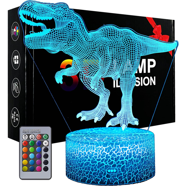 Dinosaur Nattlampa Barn 3D Illusion Bordslampa Fjärrkontroll