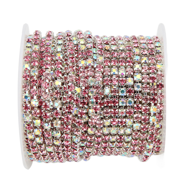Rhinestone Trim Fargerik Glitrende 10 Meter Rhinestone Trim for Husholdning DIY Håndverk Klær Dekorasjon GaveSølv Bak Rosa Farge 3mm