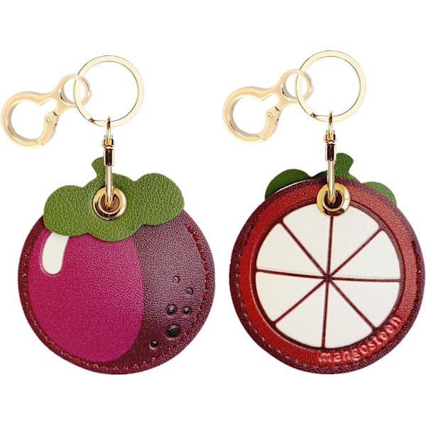 Læder nøgleringholder etui kompatibel med Apple AirTag, sød beskyttende Air Tag cover med nøglering, anti-scratch finder GPS tracker etui til Mangosteen