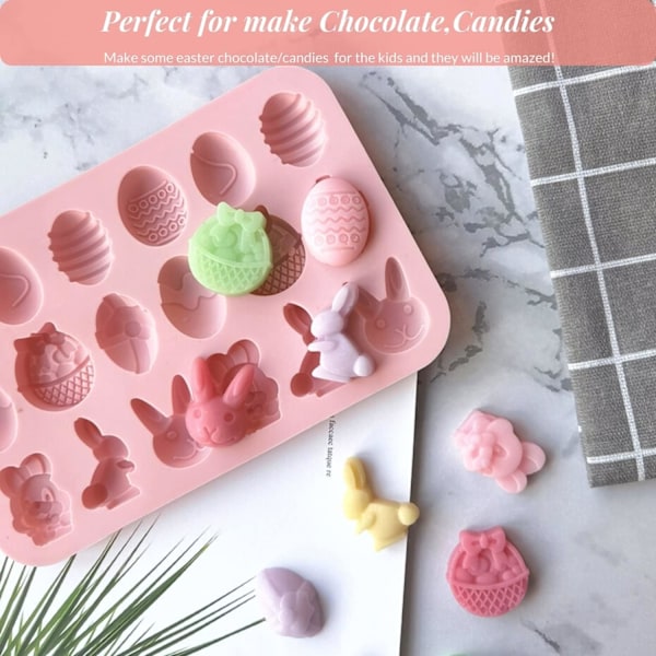 1 Stycken Påsk Silikon Chokladformar 18 Håligheter Ägg, Kanin, Kaninhuvud, Korgformer Form för DIY Choklad, Godis, Gelé