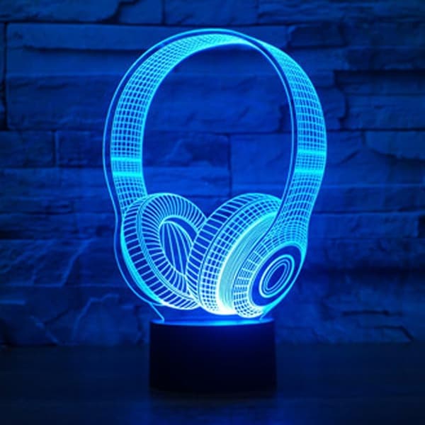 Nytt 3D Headset Hodetelefon Nattlys Berøringsbryter Bordlampe