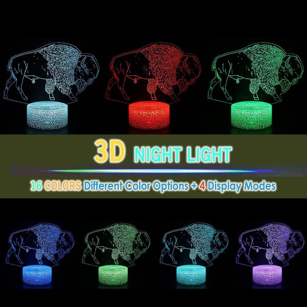 Buffalo Animals 3D Illusjon Bordlampe Nattlys med Grønn