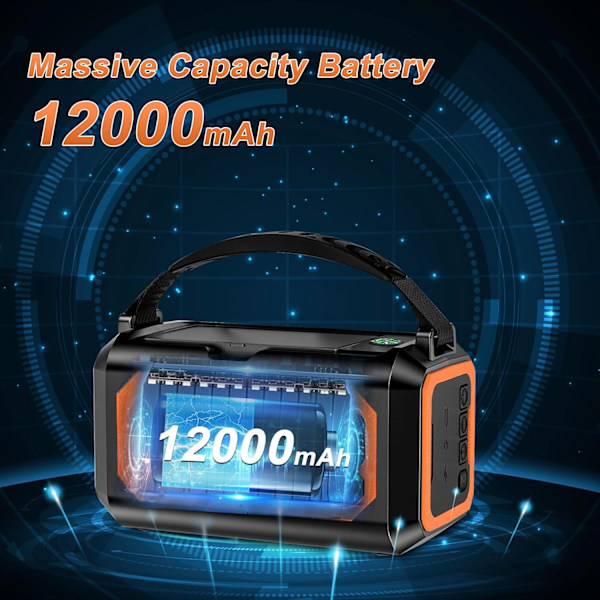 12000mAh Käsikäyttöinen Hätäradio, AM/FM/NOAA, Monitoiminen Aurinkoenergialla Toimiva Radio, 2 Aurinkopaneelia, USB-Lataus, Taskulamppu & LED-Lukuvalo, SOS-Hälytin Red