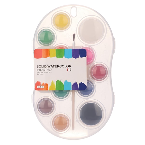 Mokeelo 10/12/16/28/36 farger Solid Watercolor Cake med pensel (662-12 farger)