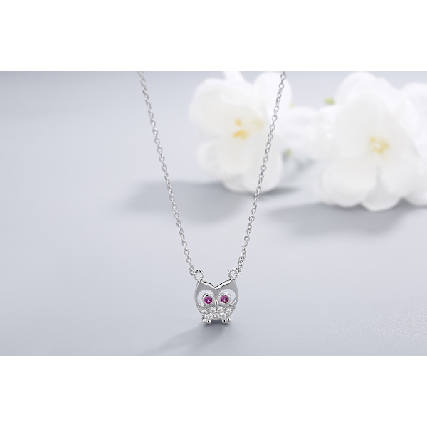 S925 Sterling Silver Lycklig Uggla Kärlek Hjärta Halsband för Kvinnor