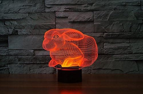 3D Kanin Nattlys Bord Skrivebord Optisk Illusjon Lamper 7 Fa
