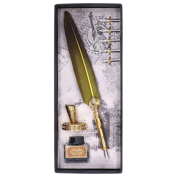 Fjerpen Flydende behagelig skrivning Vintage Elegance udsøgt håndværk Quill Feather Pen til gaver KalligrafiGul