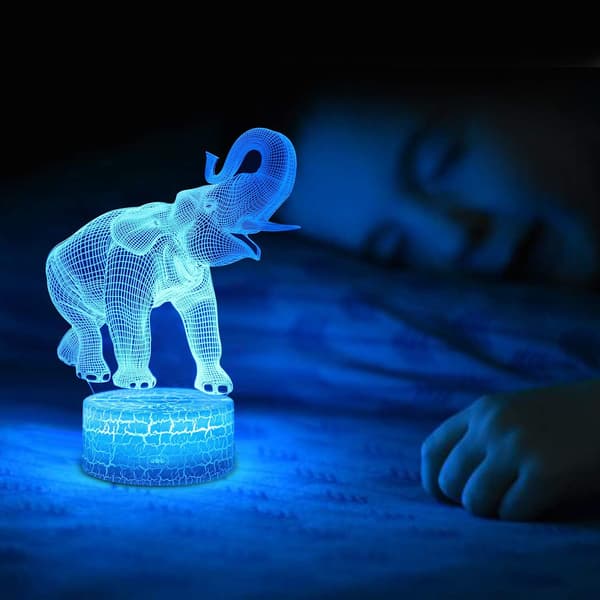 Elefant 3D Illusionslampa, 3D Nattlampa för Barn, Elefantpresent