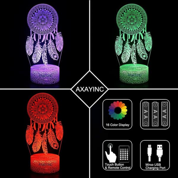 3D Natlampe LED Illusion Skrivebordslampe 7 Farveskift