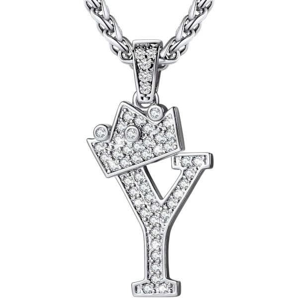 Krone Initial A-Z Halskæde, Iced Out Bogstav Vedhæng med 22-24 Tommer Kæde, Mænd Kvinder Bling Hip Hop Alfabet Navn Smykker Gave Store Initialer Halskæder Y Silver